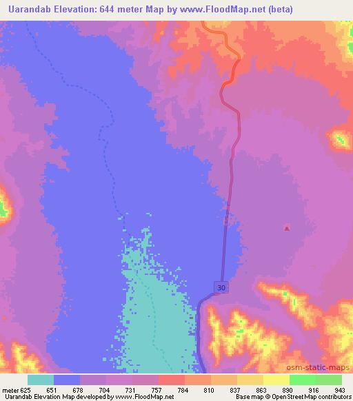 Uarandab,Ethiopia Elevation Map