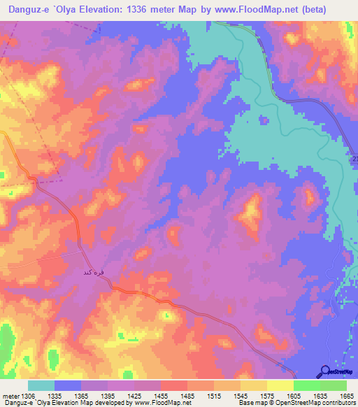 Danguz-e `Olya,Iran Elevation Map