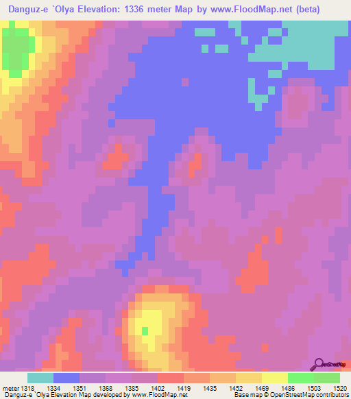 Danguz-e `Olya,Iran Elevation Map