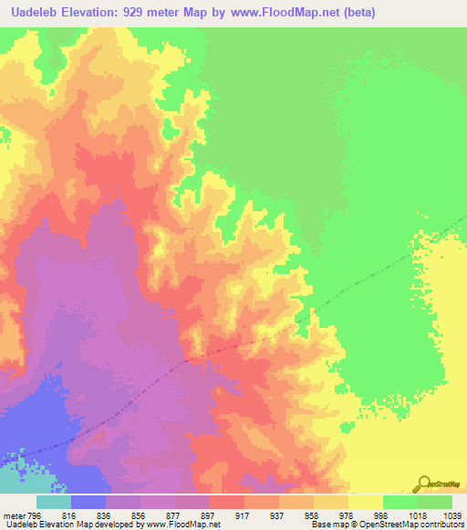 Uadeleb,Ethiopia Elevation Map