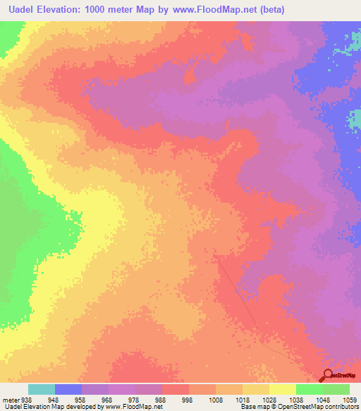 Uadel,Ethiopia Elevation Map
