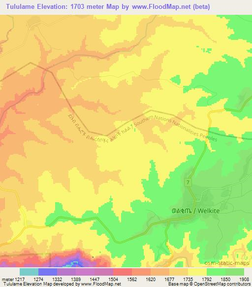 Tululame,Ethiopia Elevation Map