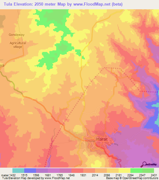 Tula,Ethiopia Elevation Map