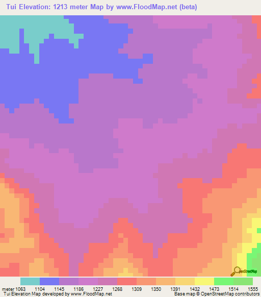 Tui,Ethiopia Elevation Map