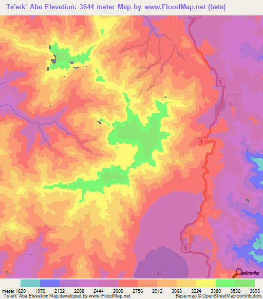 Ts'erk' Aba,Ethiopia Elevation Map