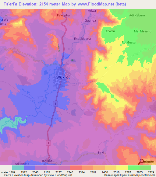Ts'eri'a,Ethiopia Elevation Map