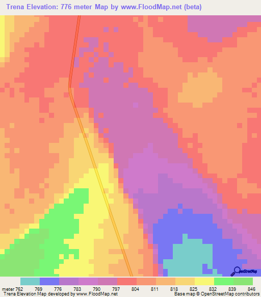 Trena,Ethiopia Elevation Map
