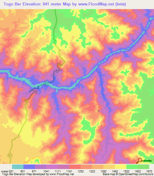 Togo Ber,Ethiopia Elevation Map