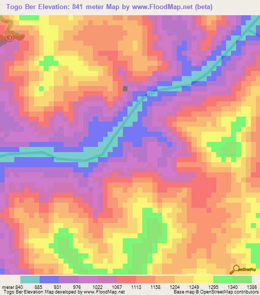 Togo Ber,Ethiopia Elevation Map