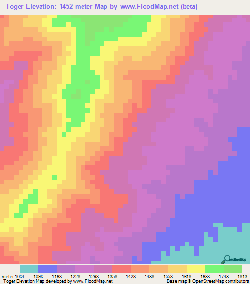 Toger,Ethiopia Elevation Map