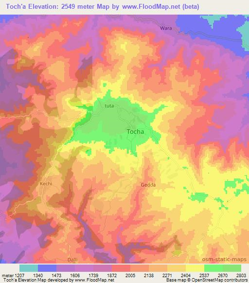 Toch'a,Ethiopia Elevation Map