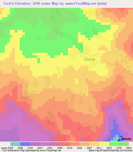 Toch'a,Ethiopia Elevation Map