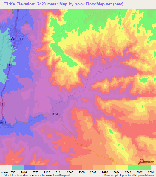 T'irk'e,Ethiopia Elevation Map
