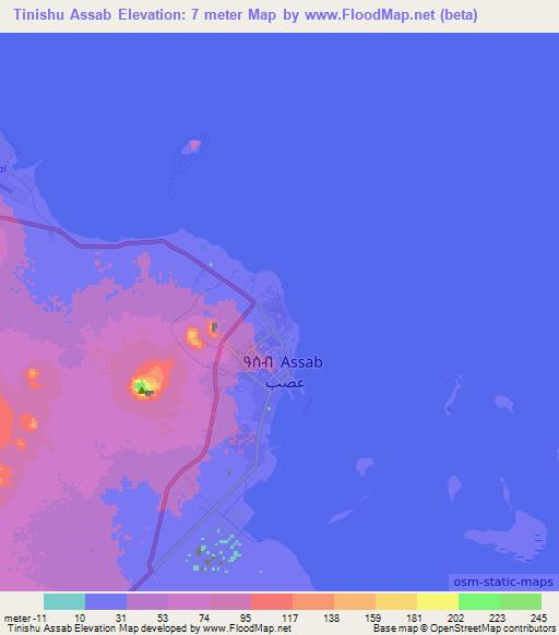 Tinishu Assab,Eritrea Elevation Map
