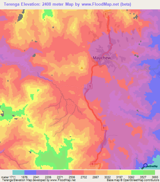 Terenga,Ethiopia Elevation Map