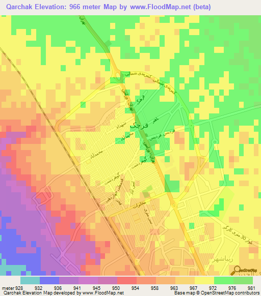 Qarchak,Iran Elevation Map
