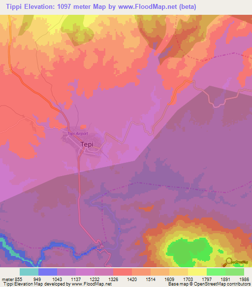 Tippi,Ethiopia Elevation Map