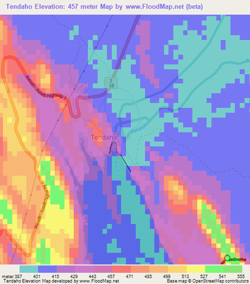 Tendaho,Ethiopia Elevation Map