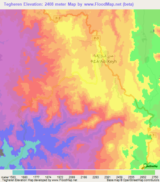 Tegheren,Eritrea Elevation Map