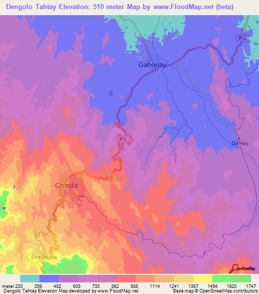 Dengolo Tahtay,Eritrea Elevation Map