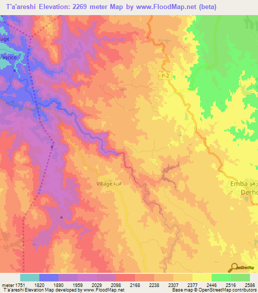 T'a'areshi,Eritrea Elevation Map