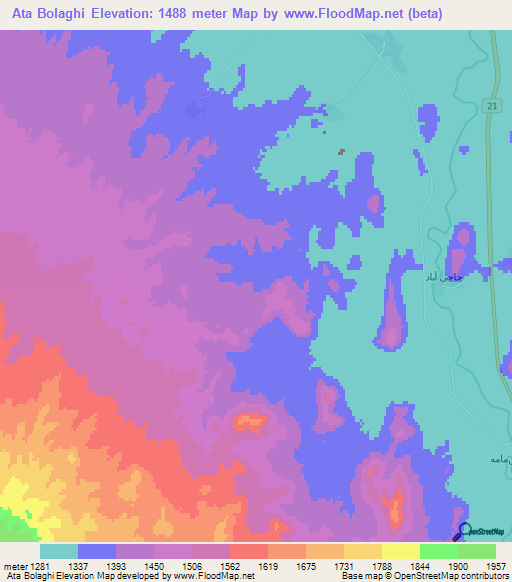 Ata Bolaghi,Iran Elevation Map