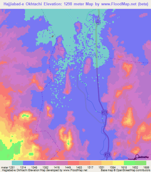 Hajjiabad-e Okhtachi,Iran Elevation Map