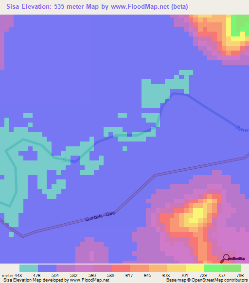 Sisa,Ethiopia Elevation Map