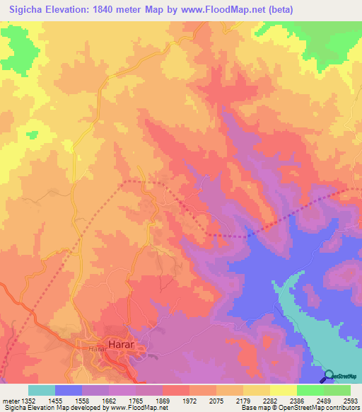 Sigicha,Ethiopia Elevation Map