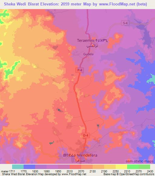 Sheka Wedi Bisrat,Eritrea Elevation Map