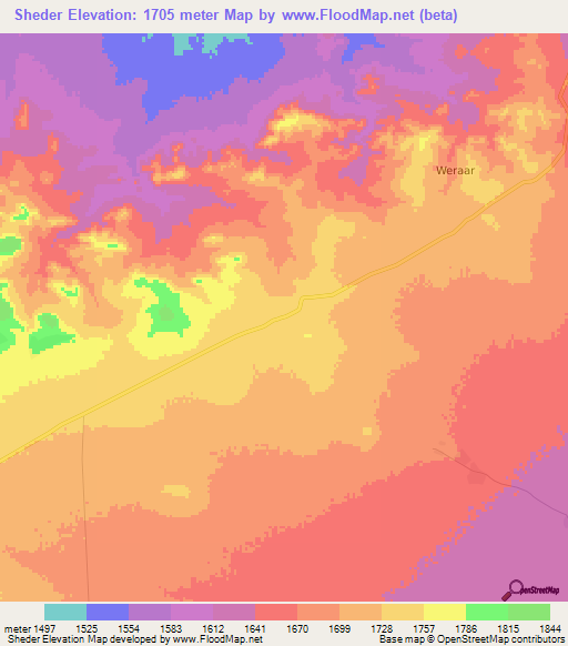 Sheder,Ethiopia Elevation Map