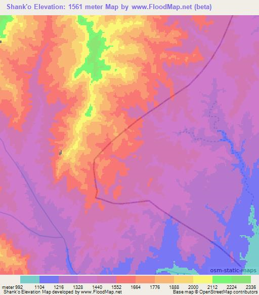 Shank'o,Ethiopia Elevation Map