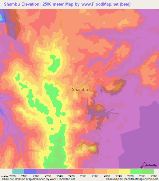 Shambu,Ethiopia Elevation Map