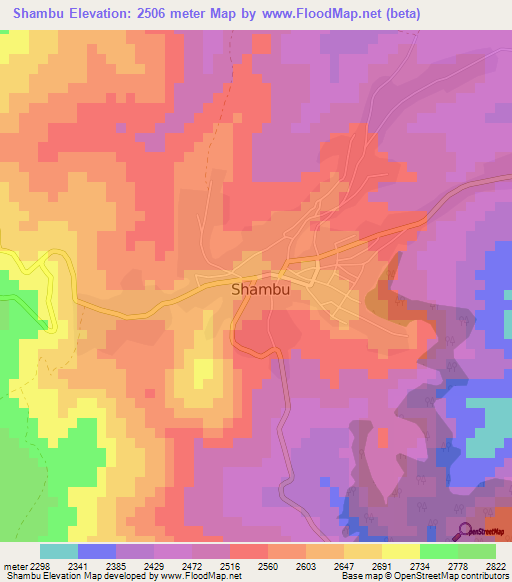 Shambu,Ethiopia Elevation Map
