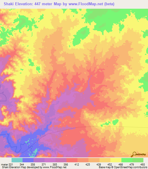 Shaki,Ethiopia Elevation Map