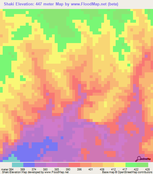 Shaki,Ethiopia Elevation Map