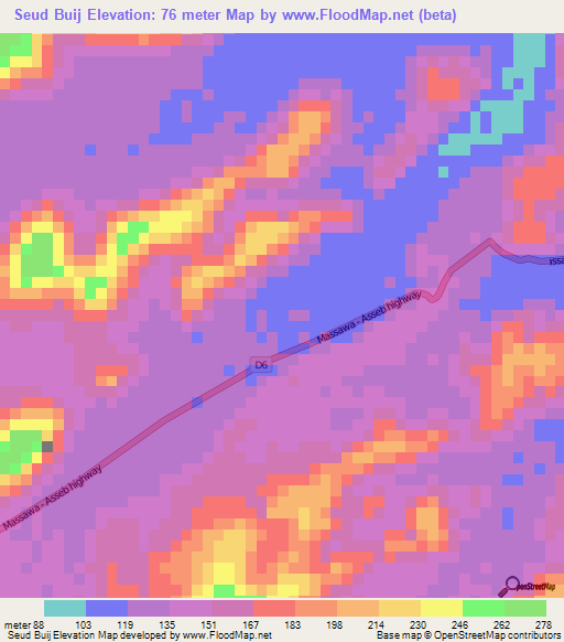 Seud Buij,Eritrea Elevation Map