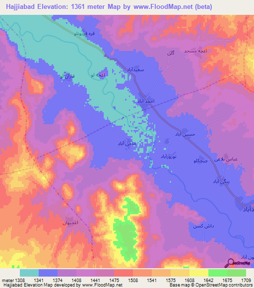 Hajjiabad,Iran Elevation Map