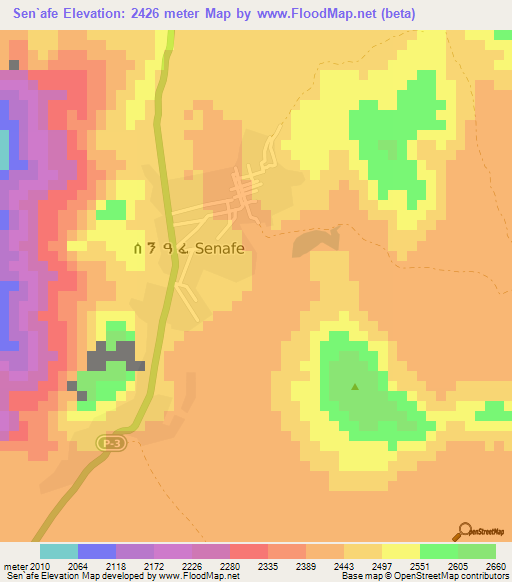 Sen`afe,Eritrea Elevation Map