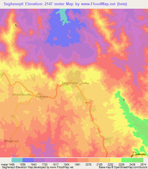 Segheneyti,Eritrea Elevation Map