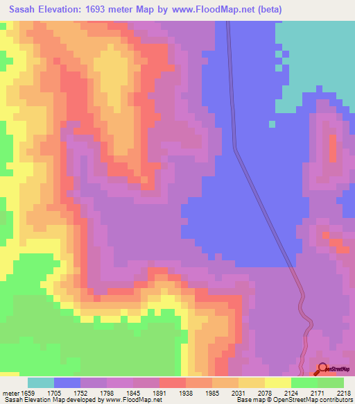 Sasah,Eritrea Elevation Map