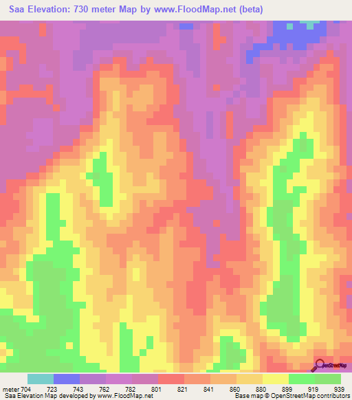 Saa,Ethiopia Elevation Map