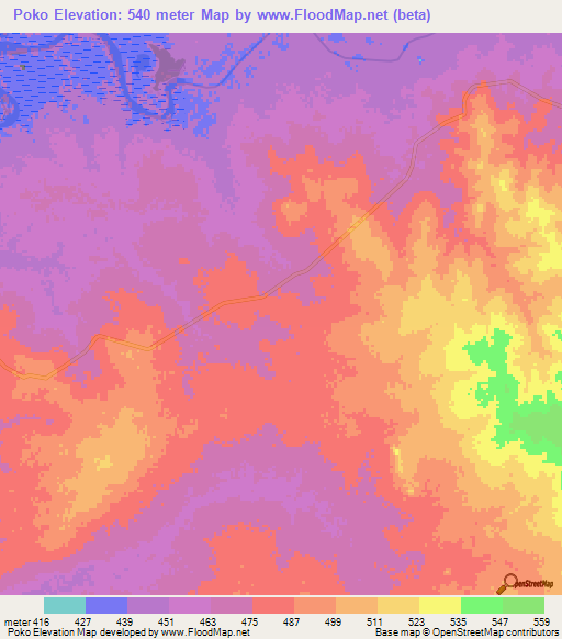 Poko,Ethiopia Elevation Map