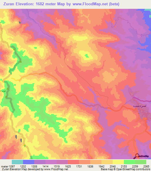 Zuran,Iran Elevation Map