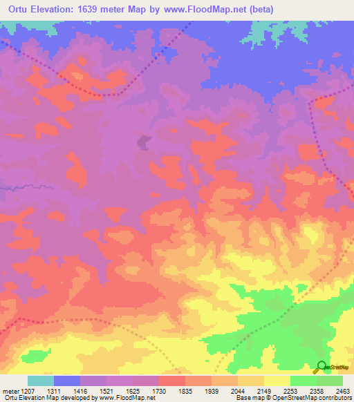 Ortu,Ethiopia Elevation Map