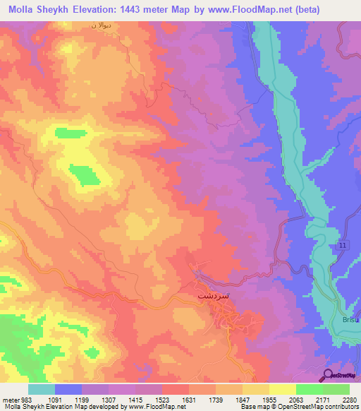 Molla Sheykh,Iran Elevation Map