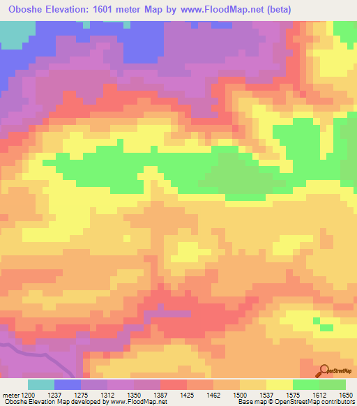 Oboshe,Ethiopia Elevation Map