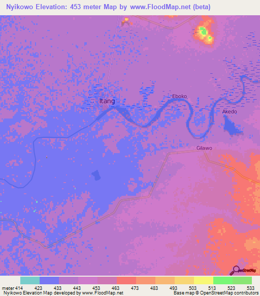 Nyikowo,Ethiopia Elevation Map