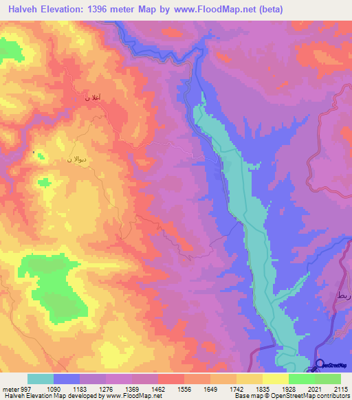 Halveh,Iran Elevation Map