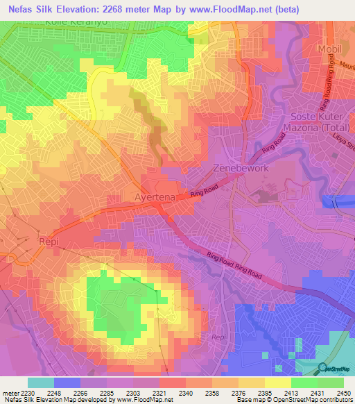 Nefas Silk,Ethiopia Elevation Map